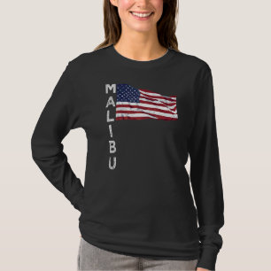 Malibu Beach California USA Flag American Los Ange T-Shirt