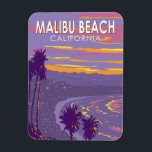 Malibu Beach California Vintage Magnet<br><div class="desc">Malibu Beach in einem Vektor Art Stil. Malibu ist ein ideales Ziel mit kilometerlangen wunderschönen Küsten,  zugänglichen Stränden und Wanderungen in den Schluchten des Santa Monica Gebirges.</div>