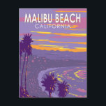 Malibu Beach California Vintage Postkarte<br><div class="desc">Malibu Beach in einem Vektor Art Stil. Malibu ist ein ideales Ziel mit kilometerlangen wunderschönen Küsten,  zugänglichen Stränden und Wanderungen in den Schluchten des Santa Monica Gebirges.</div>