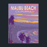 Malibu Beach California Vintage Postkarte<br><div class="desc">Malibu Beach in einem Vektor Art Stil. Malibu ist ein ideales Ziel mit kilometerlangen wunderschönen Küsten,  zugänglichen Stränden und Wanderungen in den Schluchten des Santa Monica Gebirges.</div>