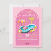 Malibu Beach Doll Retro Birthday Pool Party Einladung (Vorderseite)