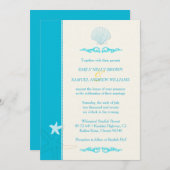 Malibu Blue + Ivory Angesagt Beach Wedding Einladung (Vorne/Hinten)