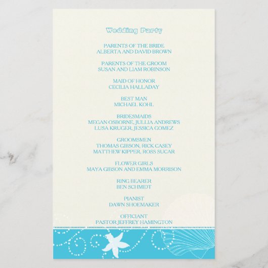 Malibu Blue Modern Beach Wedding Program (Rückseite)