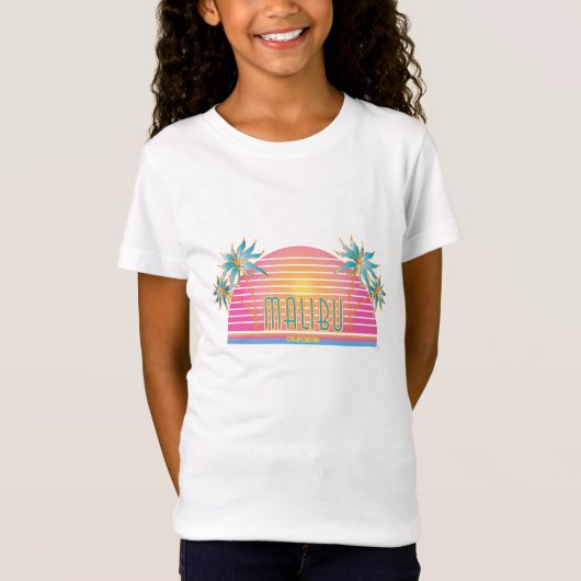 Malibu, CA Sun, Palm Trees Graphic Girl's T - Shir T-Shirt (Vorderseite)