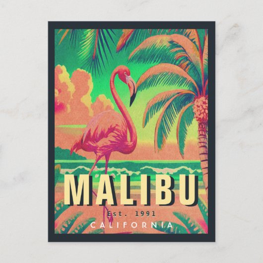 Malibu California Retro Flamingo Souvenirs 1950s Postkarte (Vorderseite)