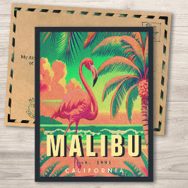 Malibu California Retro Flamingo Souvenirs 1950s Postkarte