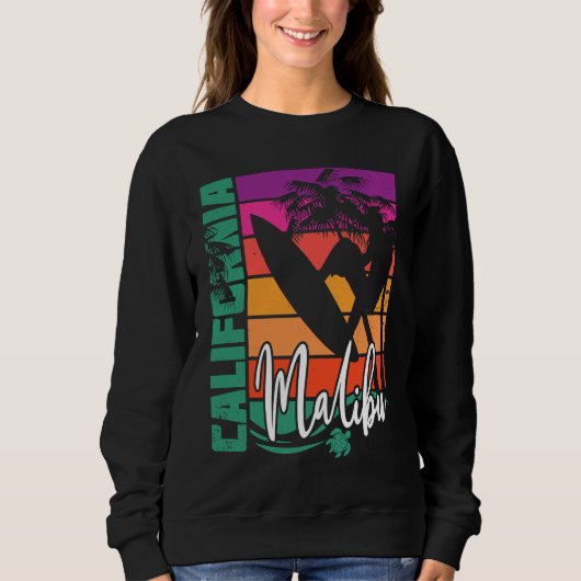Malibu California Retro Sunset Beach Surfer Surfin Sweatshirt (Vorderseite)