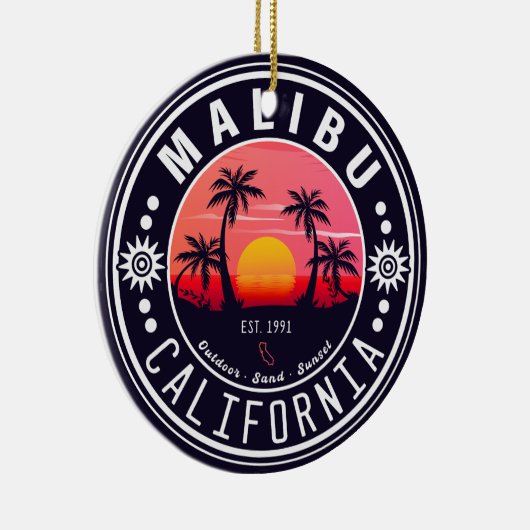 Malibu California Retro Sunset Palm Trees 60er Keramik Ornament (Rechts)