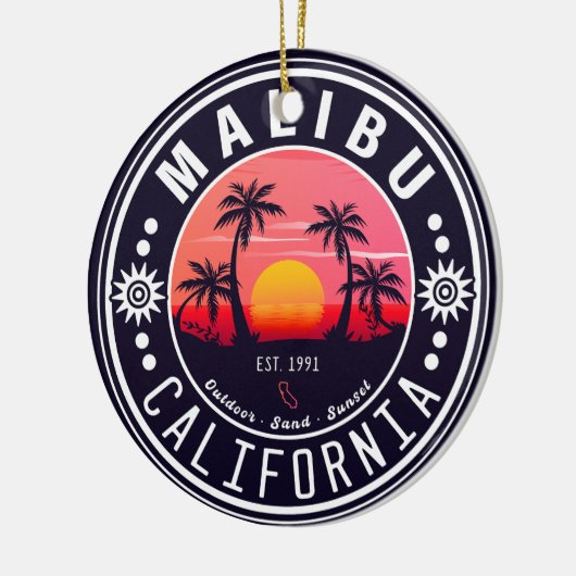 Malibu California Retro Sunset Palm Trees 60er Keramik Ornament (Links)