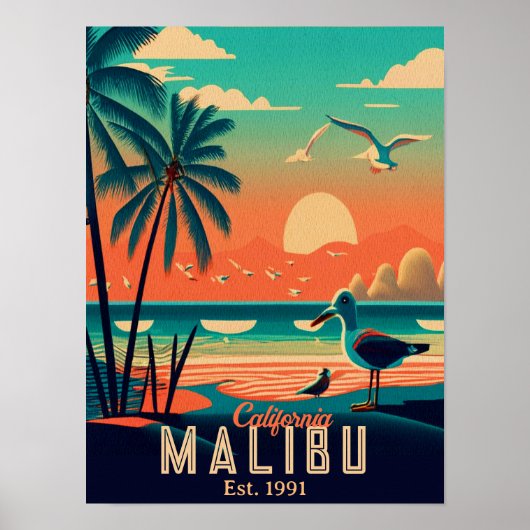 Malibu California Retro Sunset Souvenirs der 50er  Poster (Vorne)