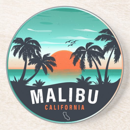 Malibu California Retro Sunset Tropical Souvenirs Getränkeuntersetzer (Vorne)