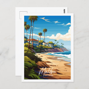 Malibu California Vintage Illustration Postkarte