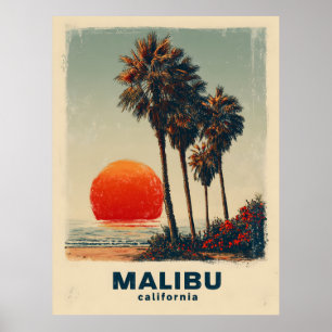 Malibu California Vintage Travel Poster