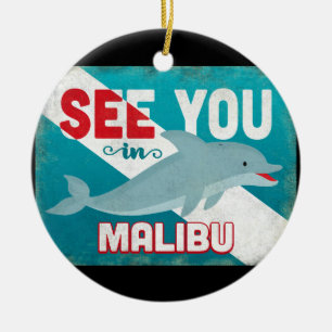 Malibu Dolphin - Retro Vintage Travel Keramik Ornament
