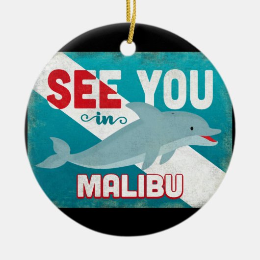 Malibu Dolphin - Retro Vintage Travel Keramik Ornament (Vorne)
