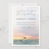 Malibu | Dolphins Beach Watercolor Wedding Einladung (Vorderseite)