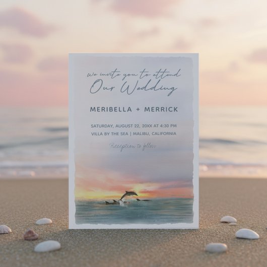 Malibu | Dolphins Beach Watercolor Wedding Einladung
