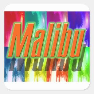 "Malibu" farbenfrohe Palmen-Aufkleber Quadratischer Aufkleber