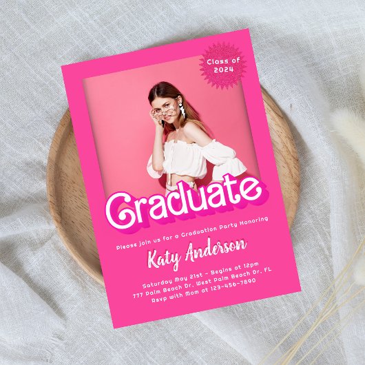 Malibu Hot Pink Doll Abschluss Einladung