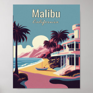 Malibu Kalifornien Minimalistisches Vintage-Kunstp Poster