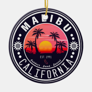 Malibu Kalifornien Retro-Sonnenuntergang Palmen 60 Keramik Ornament