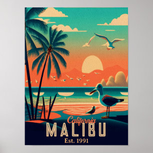 Malibu Kalifornien Retro-Sonnenuntergang-Souvenirs Poster