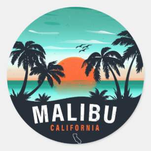 Malibu Kalifornien Retro-Sonnenuntergang Tropische Runder Aufkleber