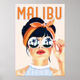 Malibu, Kalifornien: Sexy Vintag Pinup Girl Travel Poster
