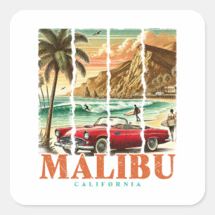 Malibu Kalifornien - Sportwagen mit landschaftlich Quadratischer Aufkleber