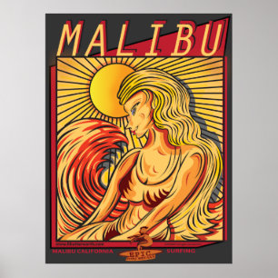 MALIBU KALIFORNIEN SURFBREAK SURFEN POSTER