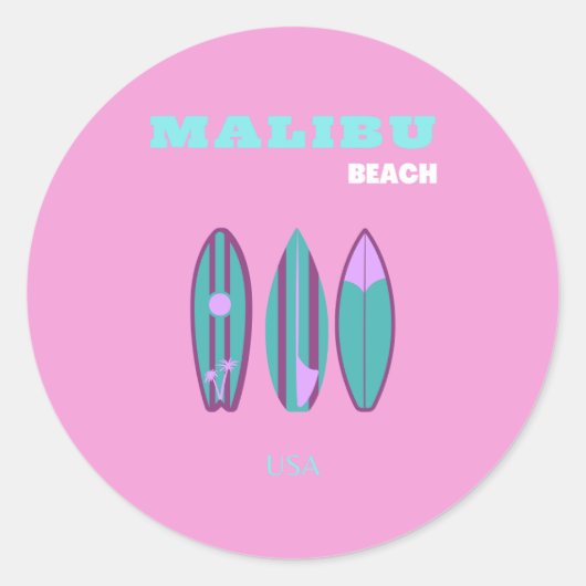 Malibu, Malibu Beach, Kalifornien, Preppy, Pink Runder Aufkleber (Vorderseite)