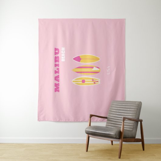 Malibu, Malibu Beach, Preppy, Pink Wandteppich (Beispiel)