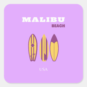 Malibu, Malibu Beach, Preppy, Preppy Girl, Lila Quadratischer Aufkleber