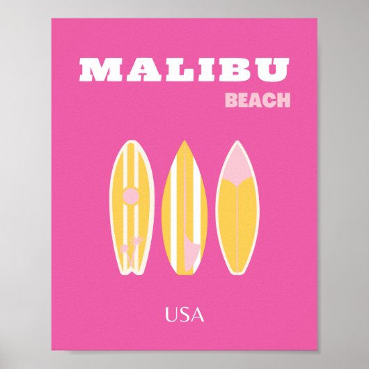 Malibu, Malibu Beach, Travel Art, Preppy, Pink Poster (Vorne)