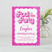 Malibu Pink Doll Pool Party Einladung (Stehend Vorderseite)