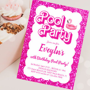 Malibu Pink Puppe Poolparty-Einladung Einladung