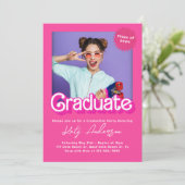 Malibu Retro Pink Puppe Abschluss Einladung (Stehend Vorderseite)