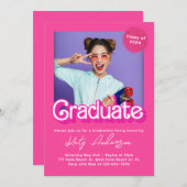 Malibu Retro Pink Puppe Abschluss Einladung (Vorne/Hinten)