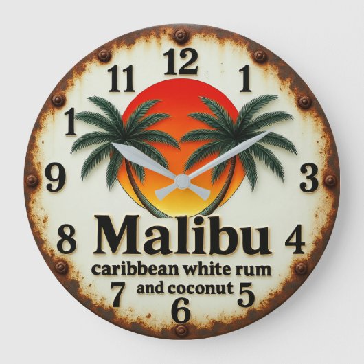 Malibu rum tropical cocktail Caribbean bar coconut Große Wanduhr (Vorderseite)