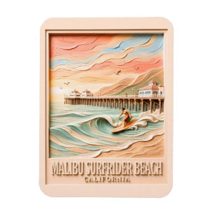 Malibu Surfrider Beach Surfen 3D texturiert vintag Magnet