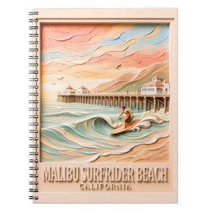 Malibu Surfrider Beach Surfen 3D texturiert vintag Notizblock