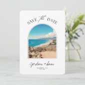 Malibu Wedding Coastline Save the Date Einladung (Stehend Vorderseite)