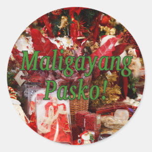 Maligayang Pasko! Frohe Weihnachten in Tagalog gf Runder Aufkleber