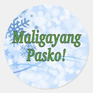 Maligayang Pasko! Frohe Weihnachten in Tagalog gf Runder Aufkleber