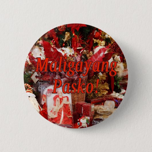 Maligayang Pasko! Frohe Weihnachten in Tagalog rf Button (Vorderseite)