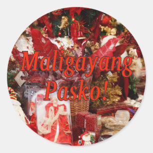 Maligayang Pasko! Frohe Weihnachten in Tagalog rf Runder Aufkleber