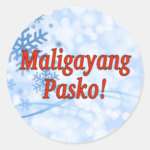 Maligayang Pasko! Frohe Weihnachten in Tagalog rf Runder Aufkleber