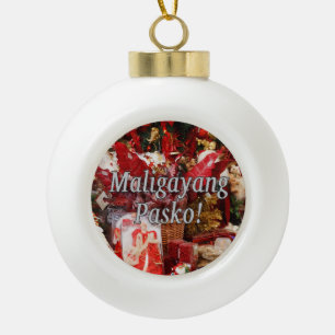 Maligayang Pasko! Frohe Weihnachten in Tagalog wf Keramik Kugel-Ornament