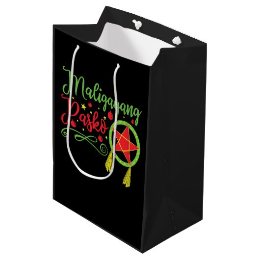 Maligayang Pasko Weihnachten Philippinen Mittlere Geschenktüte (Vorderseite Schrägansicht)