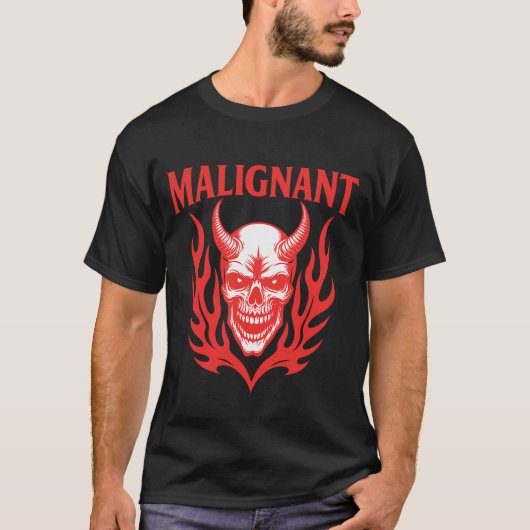 Malignant Demon Skull - Fiery Horror Graphic T-Shi T-Shirt (Vorderseite)